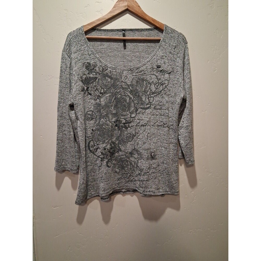Bleeker & McDougal Sz XL Gray Light Sheer Knit Embellished Top Motorcycle Grunge